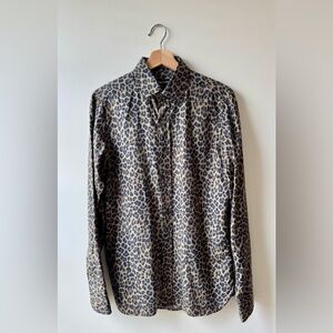 Tom Ford Men's Leopard-Print Button-Up Shirt 100% Silk in Tan and Black